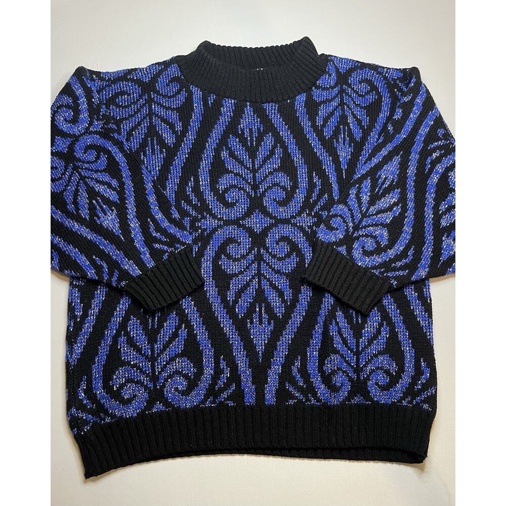 GFC LTD Womens Pullover Mock Turtleneck Sweater Blue/Black Sparkle Sz M